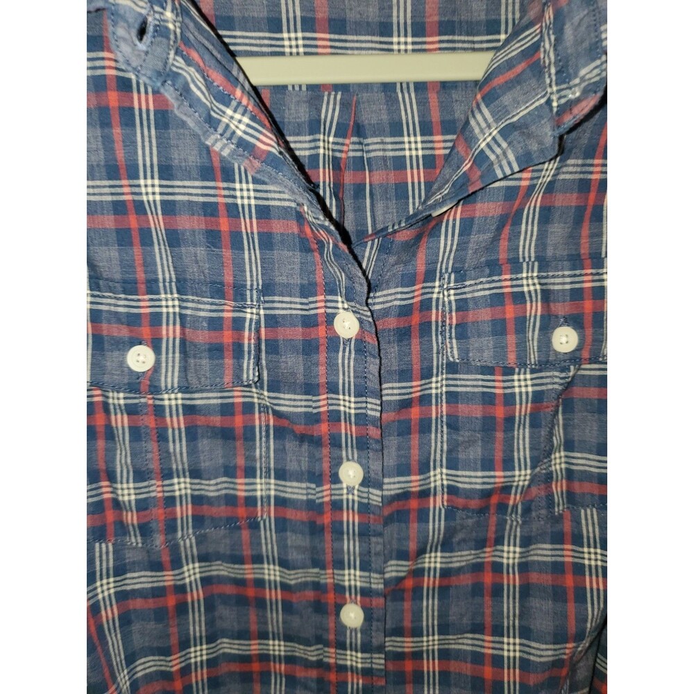L.L. Bean Plaid Belted Shirt Dress Size S Small Red Blue 100% Cotton Roll Tab - Picture 11 of 16